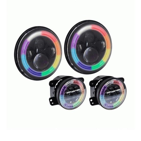 Metra Electronics Metra JP706RGBKT 7 in. RGB LED Headlights with 4 in. RGB LED Fog Lights Combo JP706RGBKT